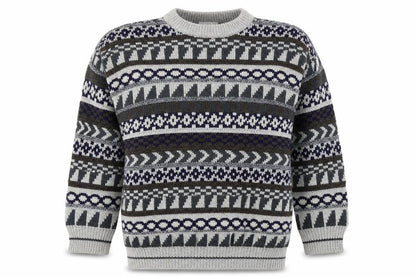 Front view of Aitch unisex multicoloured geometric jumper