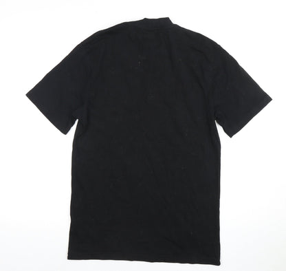 River Island Men's Black S T-Shirt, Crew Neck, Embroidered Accent