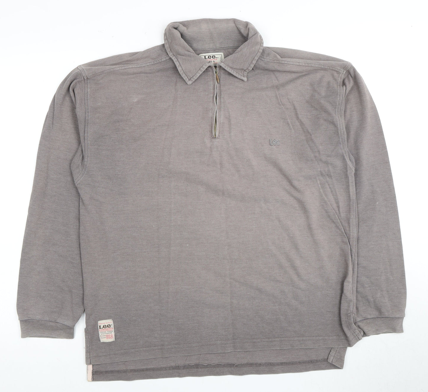 Lee Men's Grey Long Sleeve Polo Shirt Size L