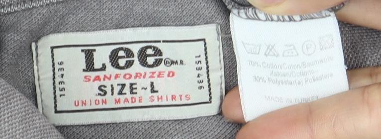 Lee Men's Grey Long Sleeve Polo Shirt Size L