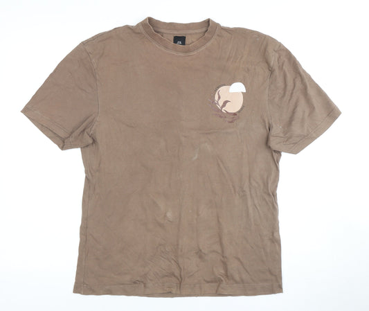 River Island Men's Brown Graphic Print T-Shirt S