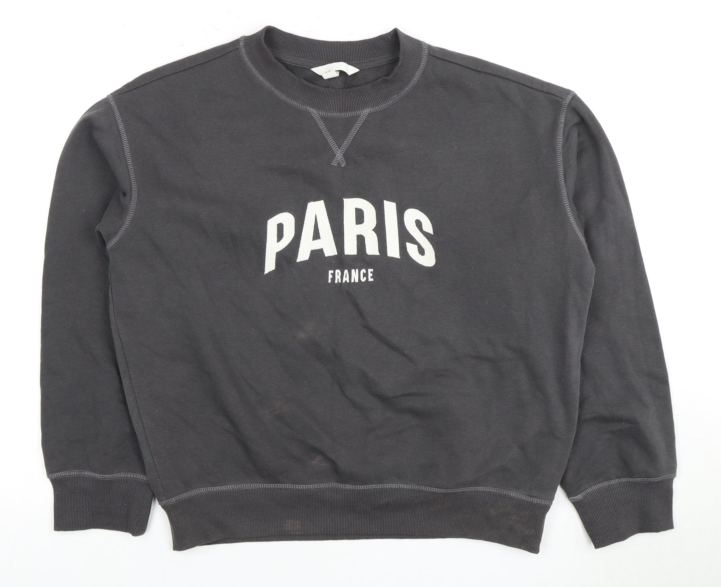 H&M Unisex Black Paris Logo Crew Neck Pullover Sweatshirt XS