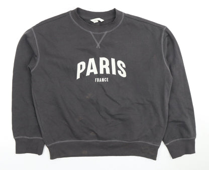 H&M Unisex Black Paris Logo Crew Neck Pullover Sweatshirt XS