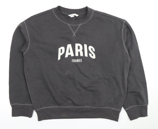H&M Unisex Black Paris Logo Crew Neck Pullover Sweatshirt XS