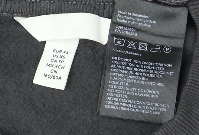 H&M Unisex Black Paris Logo Crew Neck Pullover Sweatshirt XS