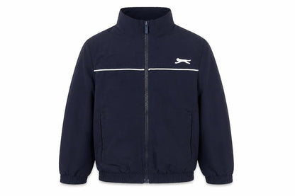 Front view of Slazenger boys’ black track jacket, size 7-8, full zip