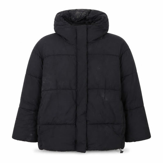 Front view of Monki Black unisex puffer jacket m hooded casual