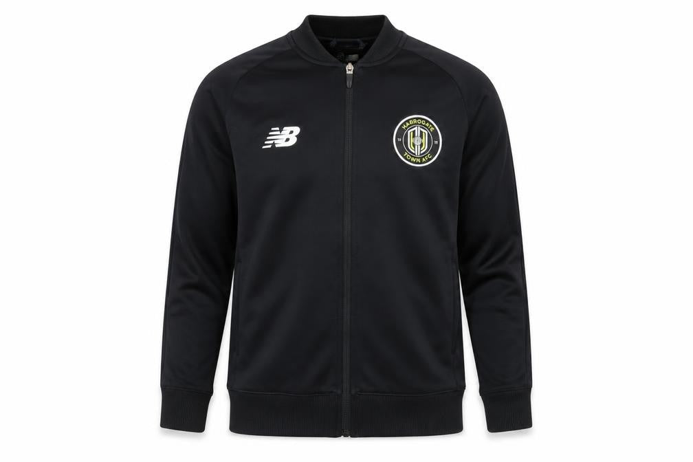 Front view of New Balance boys’ black track jacket 12y polyester zip