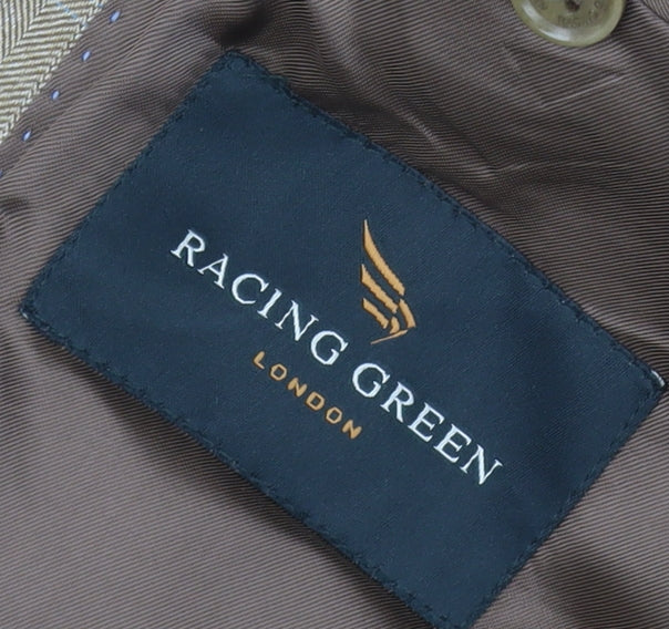 Mens UK Size 38 Racing Green Regular Beige Suit Jacket