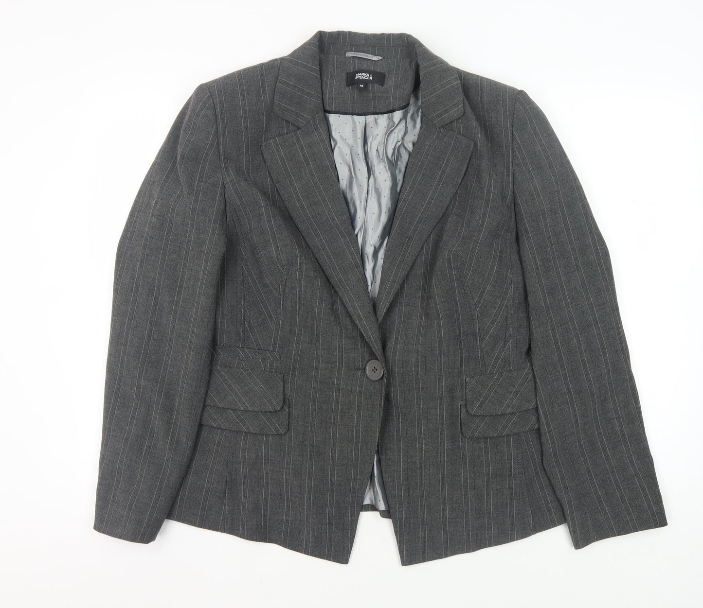 Marks and Spencer Grey Pinstripe Women's Blazer Size 16
