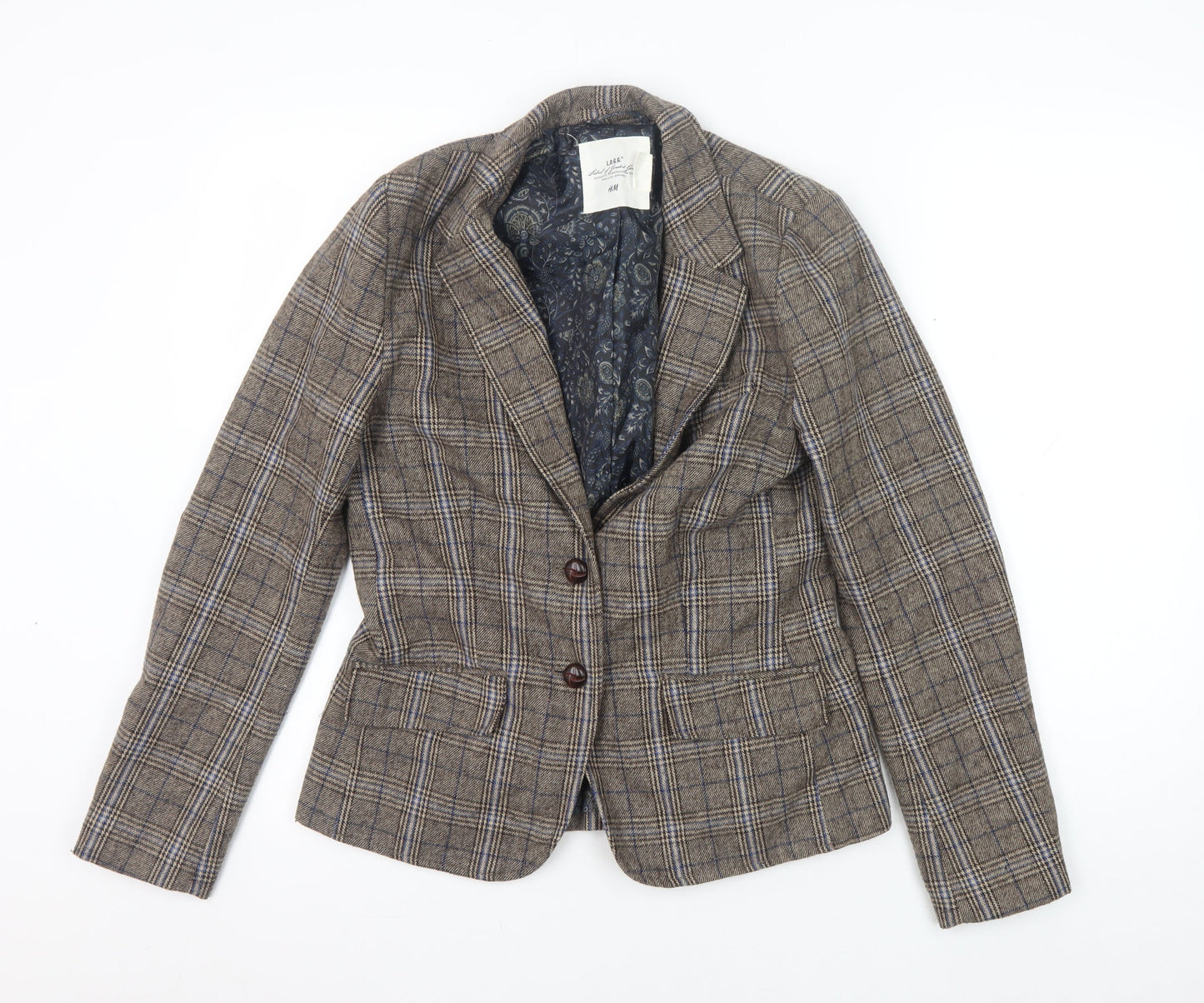 H&M Women's Brown Plaid Wool Blazer, Size 10, Autumn