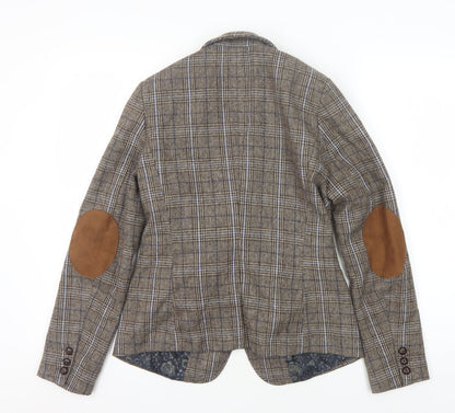 H&M Women's Brown Plaid Wool Blazer, Size 10, Autumn
