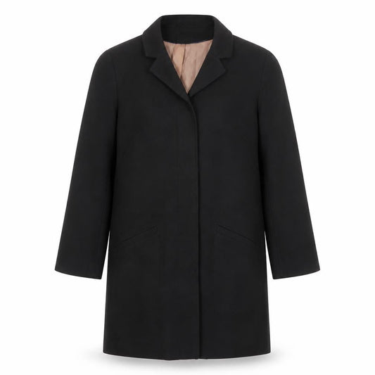 Front view of H&M unisex black regular overcoat, size 40