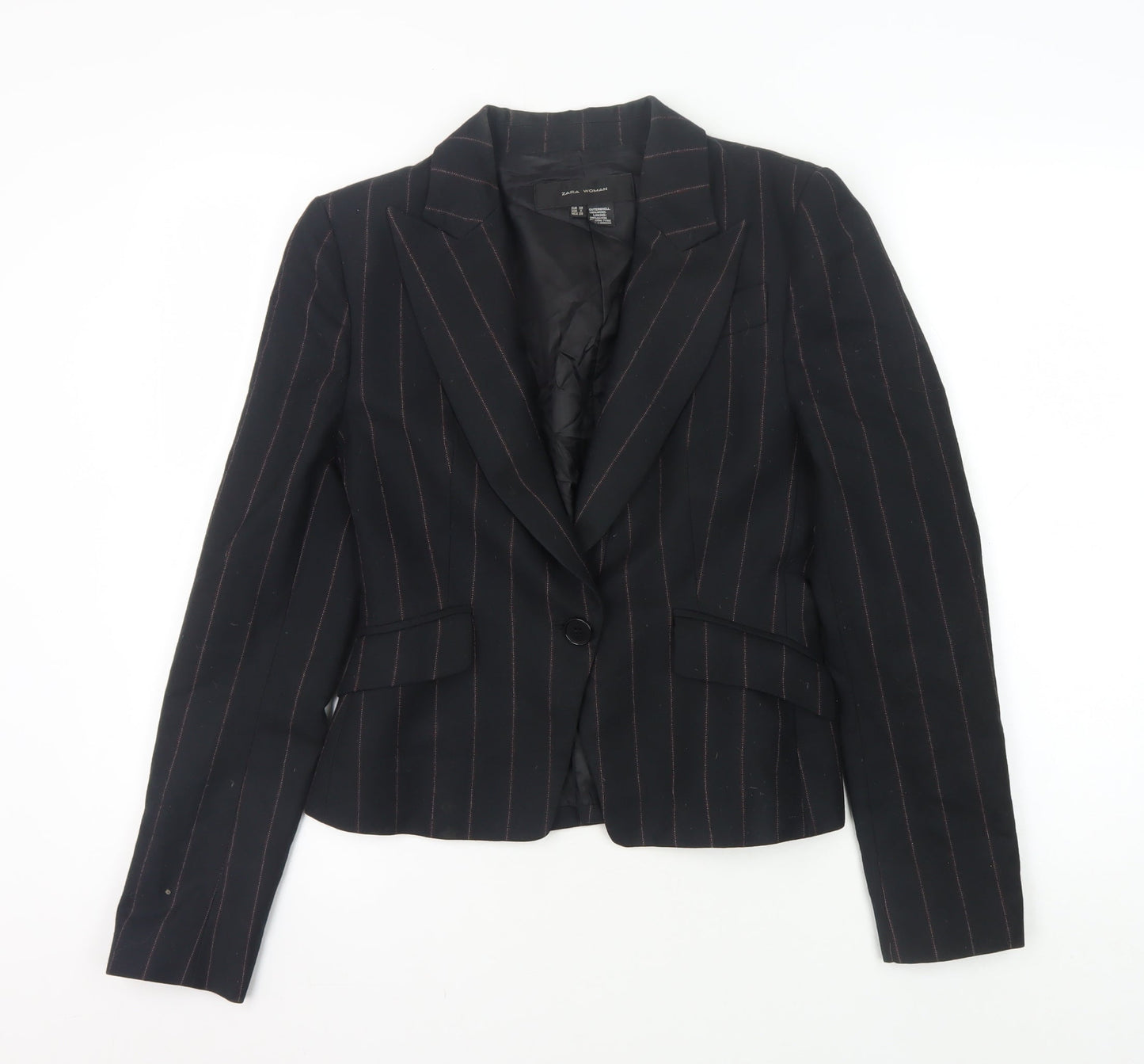 Zara Woman Black Pinstripe Blazer, Size 5, Office Wear