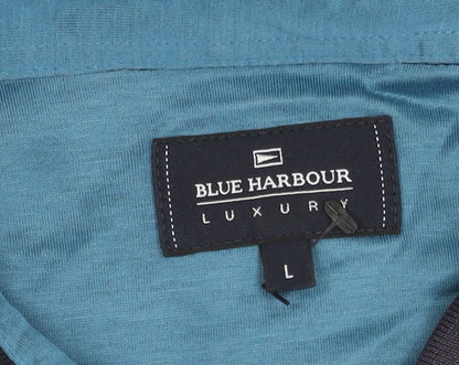 Marks and Spencer Men's Blue Striped Polo Shirt L