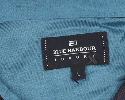 Marks and Spencer Men's Blue Striped Polo Shirt L