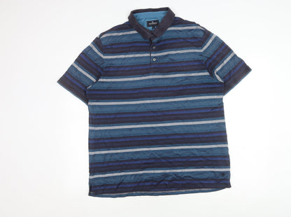 Marks and Spencer Men's Blue Striped Polo Shirt L