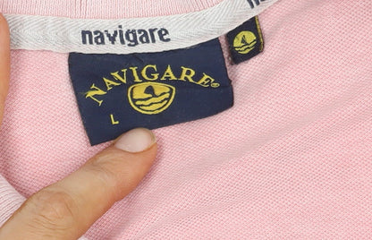 Navigare Men's Pink Polo Shirt L Collared Short Sleeve