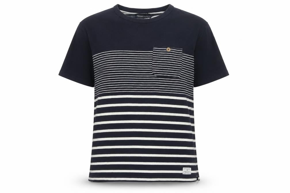 Front view of Shore Leave unisex black striped cotton t-shirt m