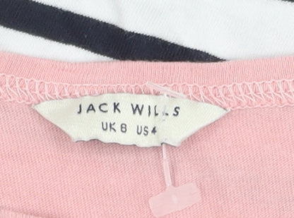 Jack Wills Women's Pink White Stripe T-Shirt Size 8