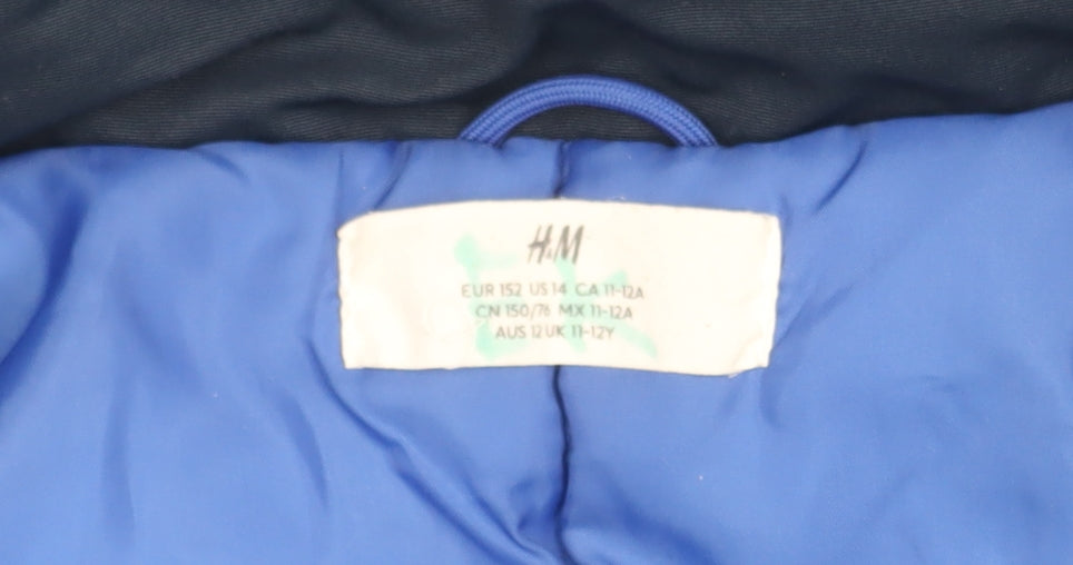 H&M Boys Blue Winter Puffer Jacket, Size 11-12 Years