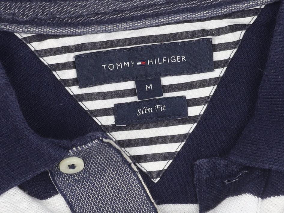 Tommy Hilfiger Men's Blue Striped Polo Shirt, Slim Fit M, Casual Style