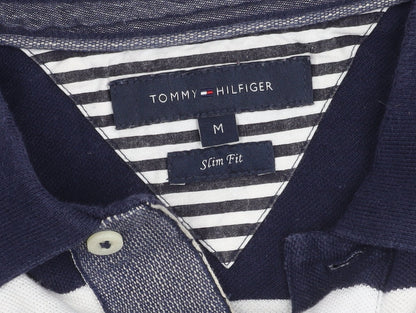 Tommy Hilfiger Men's Blue Striped Polo Shirt, Slim Fit M, Casual Style