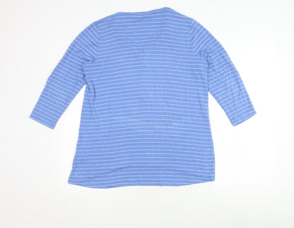 Lands' End Women's Blue Striped 3/4 Sleeve T-Shirt L