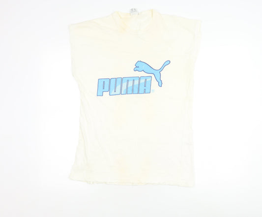 Puma Men's Ivory Sleeveless Crew Neck Logo T-Shirt Size 38