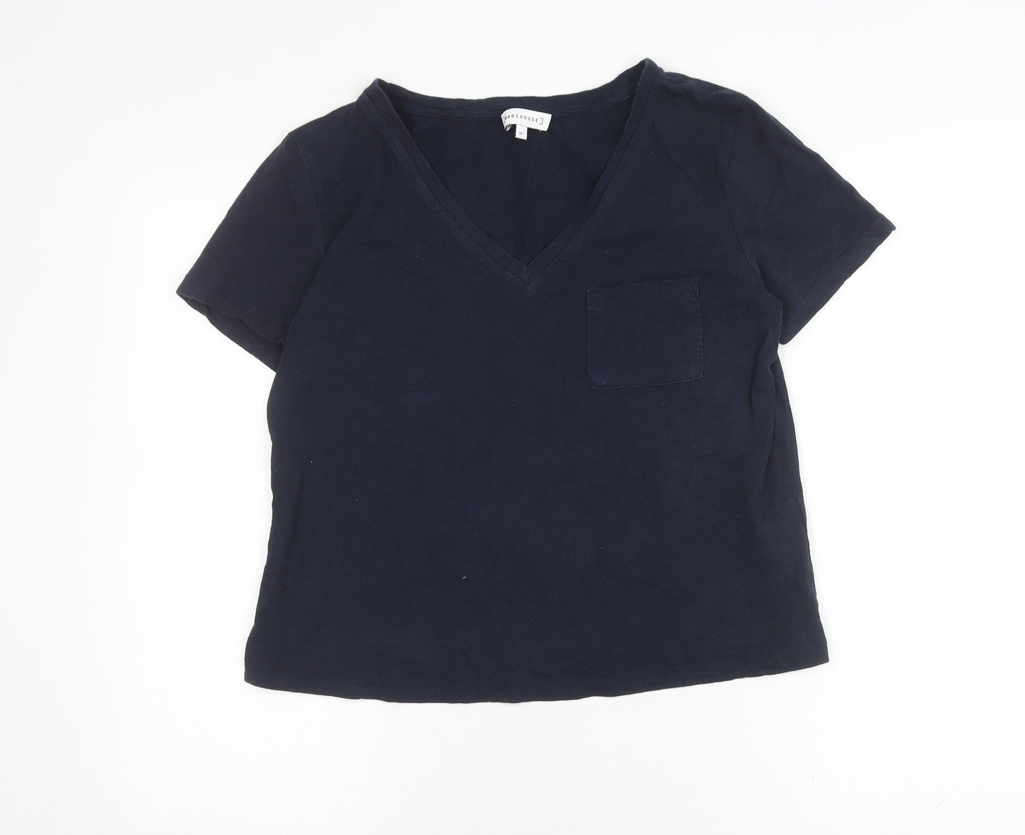 Womens UK Size 14 Warehouse Blue Basic T-Shirt