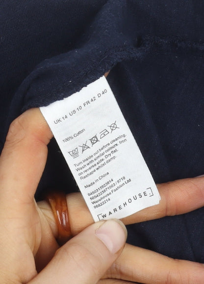 Womens UK Size 14 Warehouse Blue Basic T-Shirt