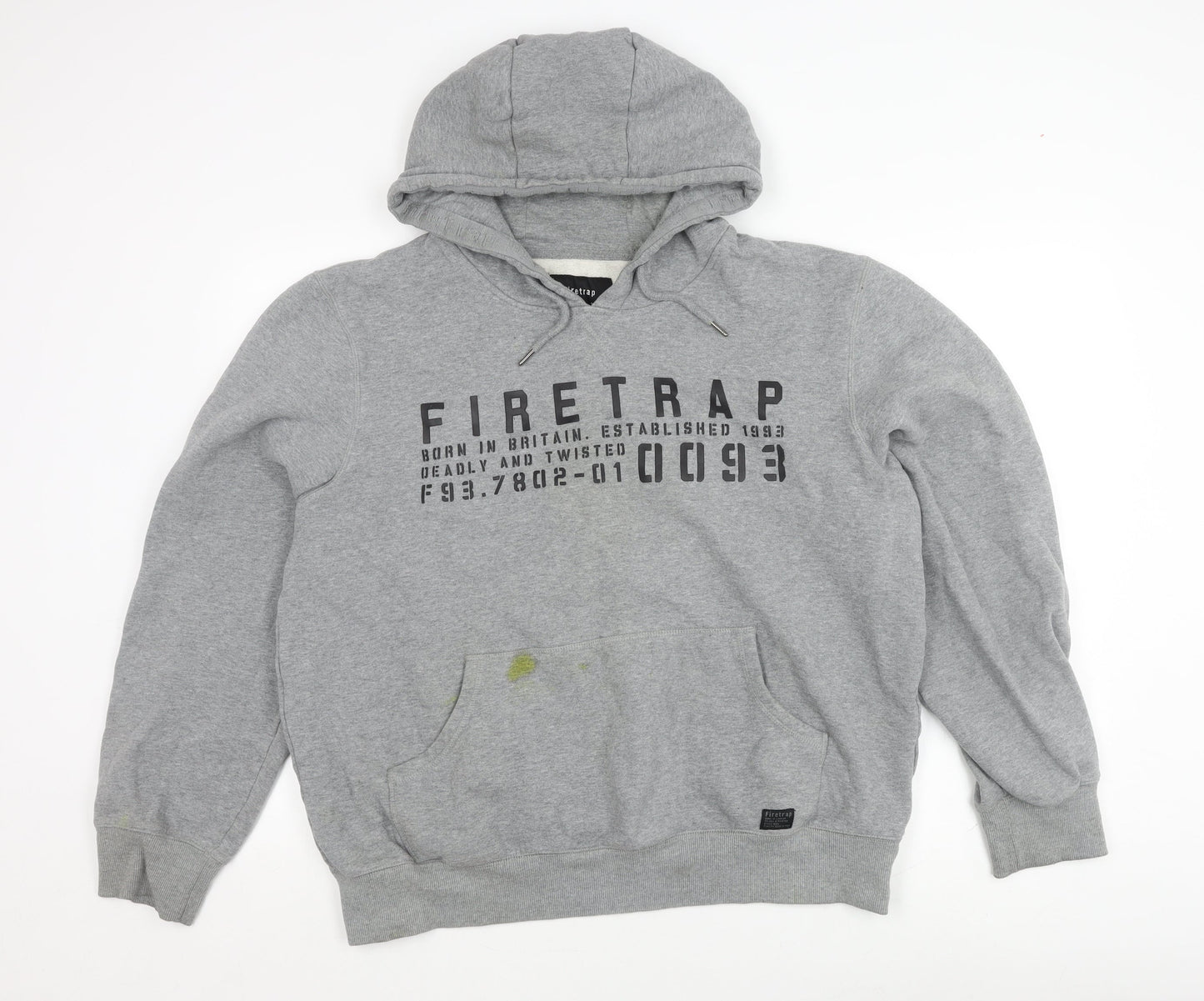 Mens UK Size 3XL Firetrap Grey Pullover Hoodie