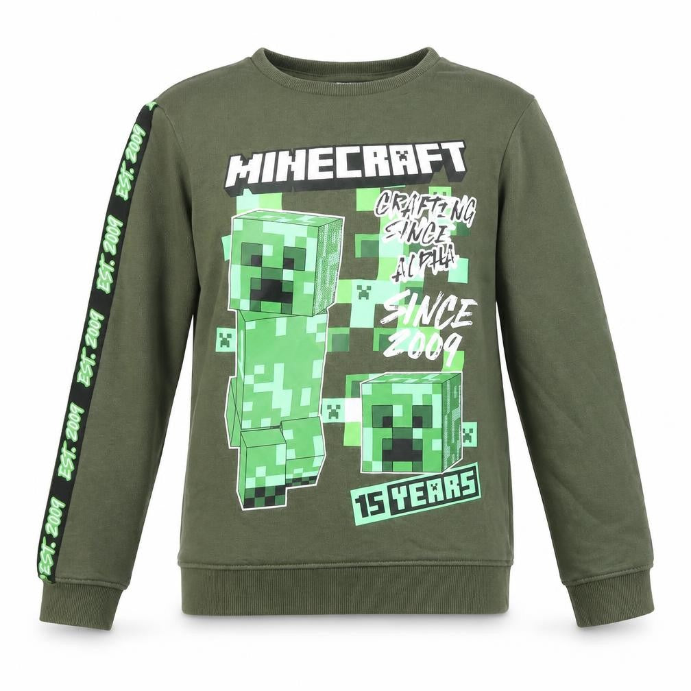 Front view of George boys’ green minecraft pullover sweatshirt 12-13 years