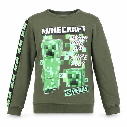 Front view of George boys’ green minecraft pullover sweatshirt 12-13 years
