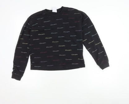 Champion Girls Black Logo Sweatshirt L - Stylish & Comfortable