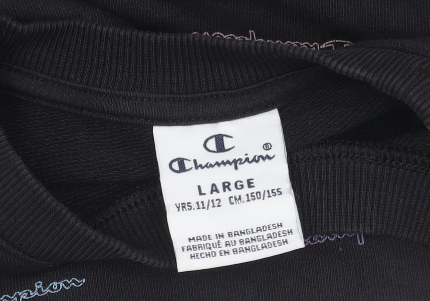 Champion Girls Black Logo Sweatshirt L - Stylish & Comfortable