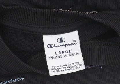 Champion Girls Black Logo Sweatshirt L - Stylish & Comfortable