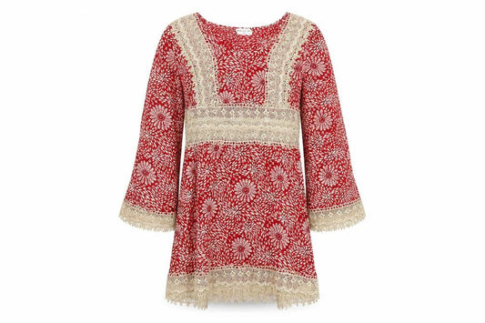 Front view of Kiss The Sky Red Floral V-Neck Mini Dress - S