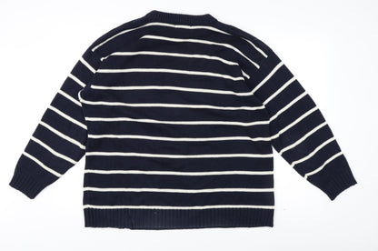 BHS Men's Blue L Striped Cotton Pullover Jumper