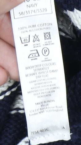 BHS Men's Blue L Striped Cotton Pullover Jumper