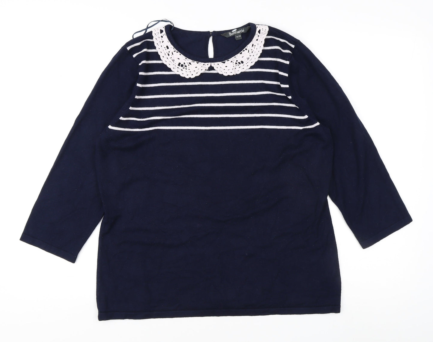 Bonmarche Women's Blue Striped Pullover Jumper, Size 16/18