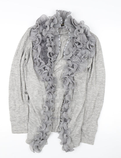 Modo Women's Grey Ruffle Knit Cardigan S