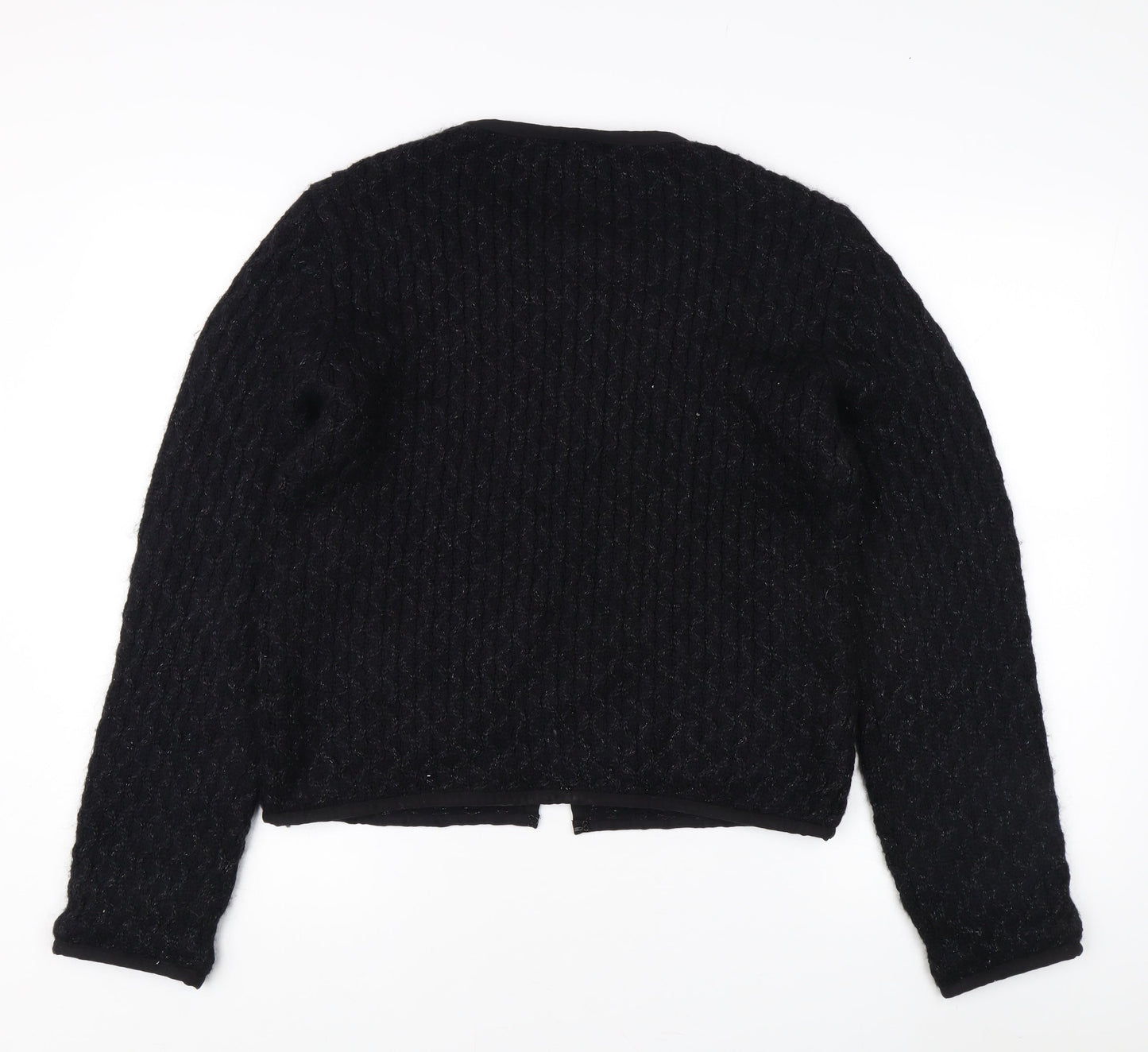 Pablo Women's Black Cardigan M Cable-Knit Round Neck