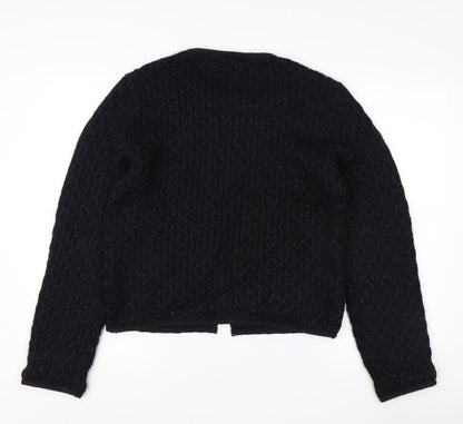 Pablo Women's Black Cardigan M Cable-Knit Round Neck