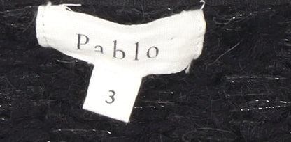Pablo Women's Black Cardigan M Cable-Knit Round Neck