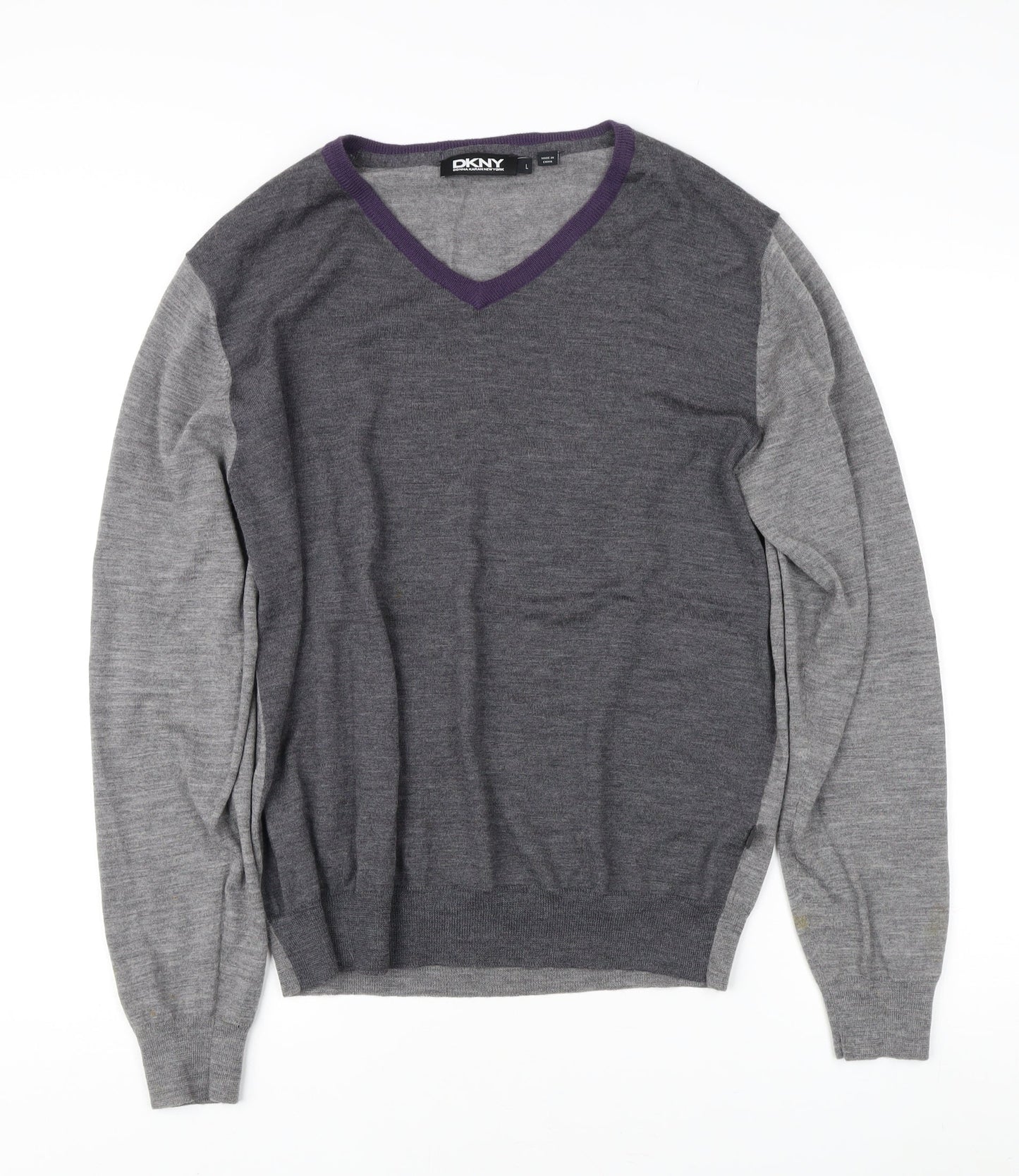 DKNY Men's Grey V-Neck Pullover Jumper, Size L