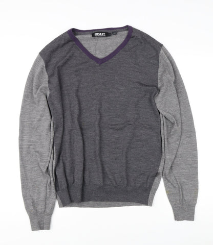 DKNY Men's Grey V-Neck Pullover Jumper, Size L