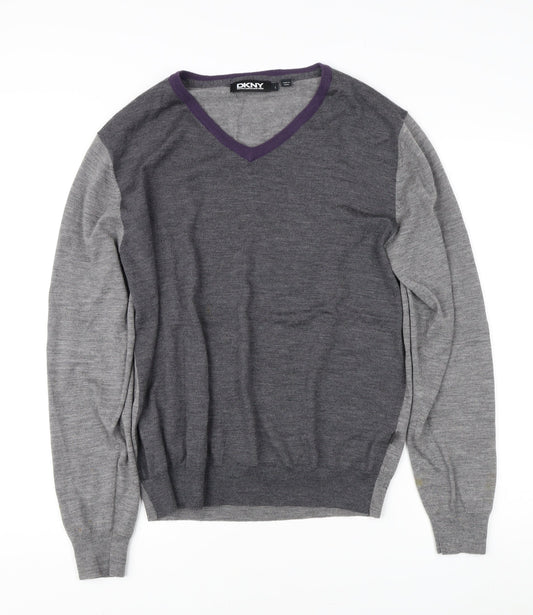 DKNY Men's Grey V-Neck Pullover Jumper, Size L