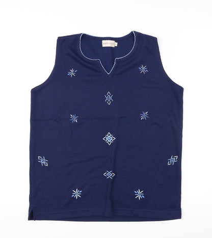 Bonmarche Women's Blue Embroidered Tank Top S
