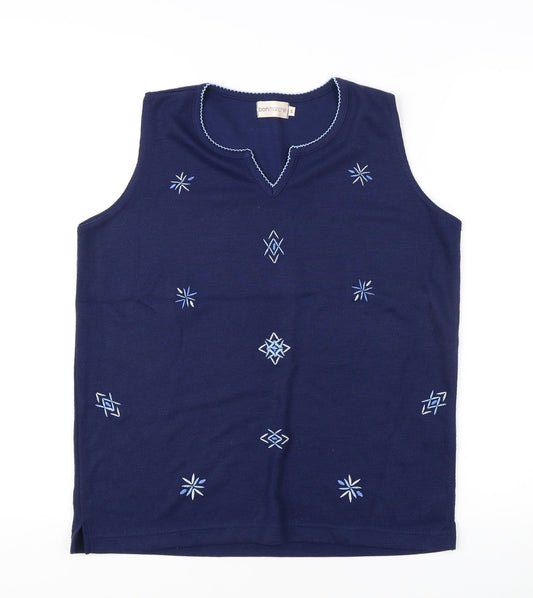 Bonmarche Women's Blue Embroidered Tank Top S